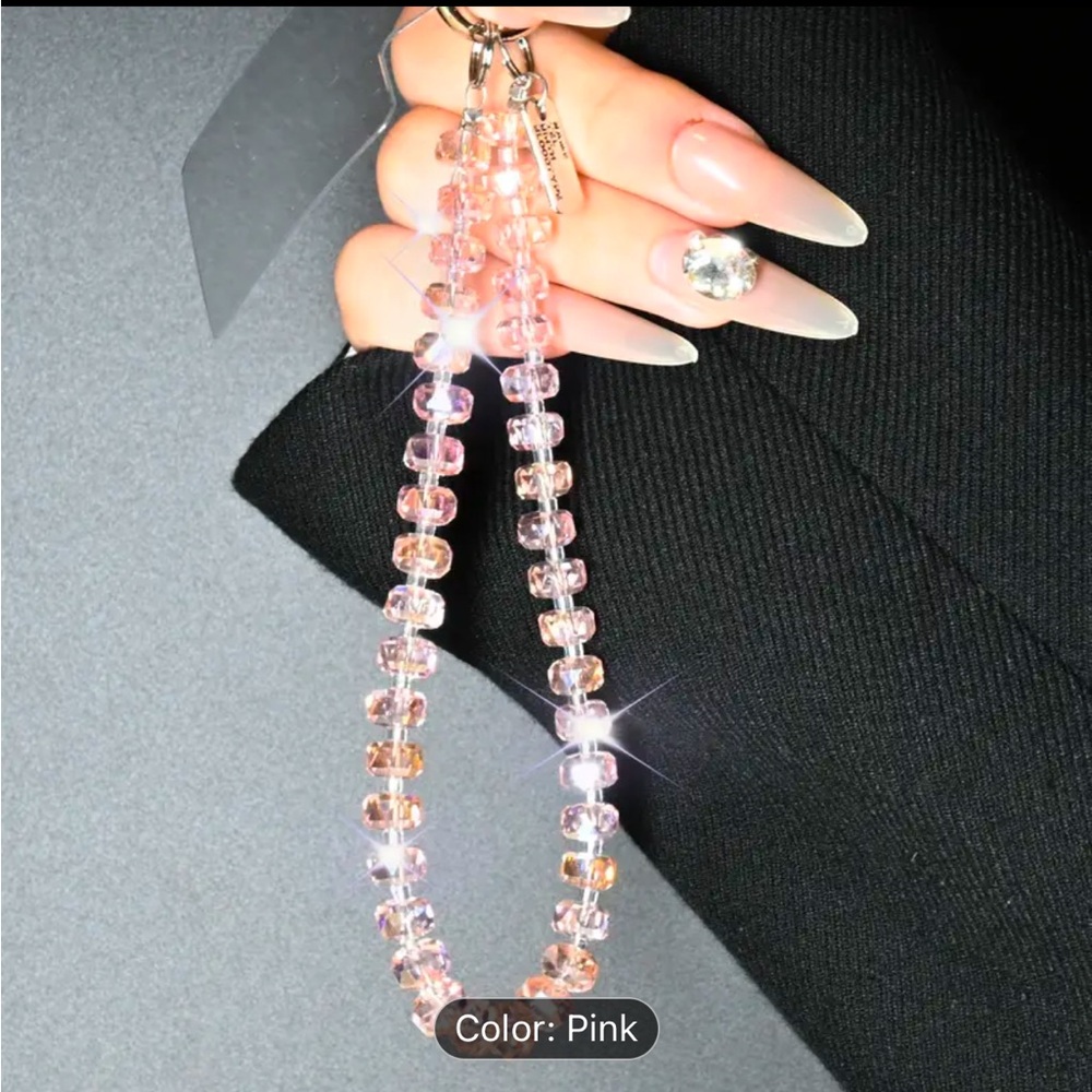 🌸 & 🌈 Sparkly Bling Crystal Glass Bead Wristlet Keychain Phone Bag Charm Chain